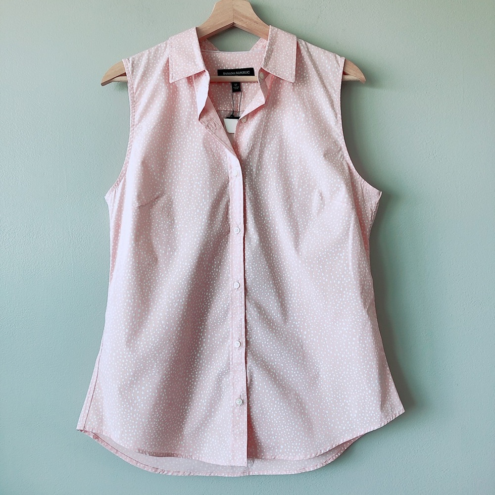 Banana Republic factory shirt sleeveless blouse size 12 top pink polka dot